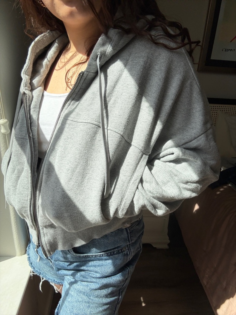 Joy Lab Heather Gray Cropped Zip-Up Hoodie | Sweatshirt Material | Size XL